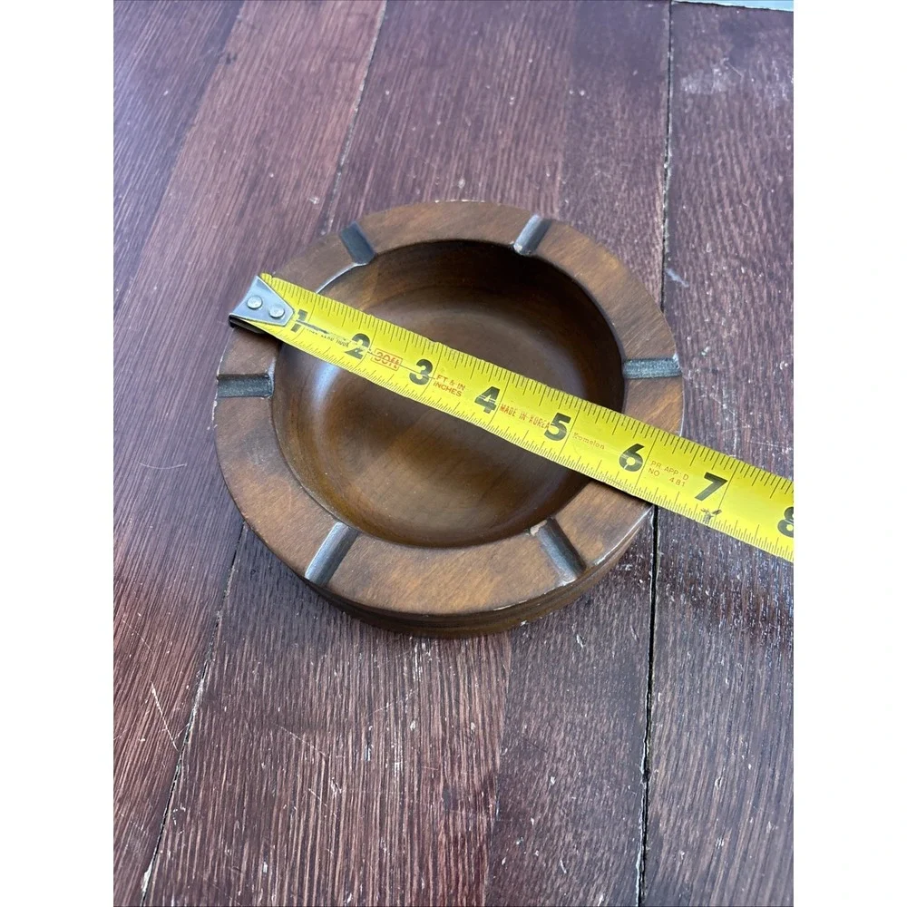 Vintage Mid Century Round Ashtray Wood 1.75‎ x 6.25